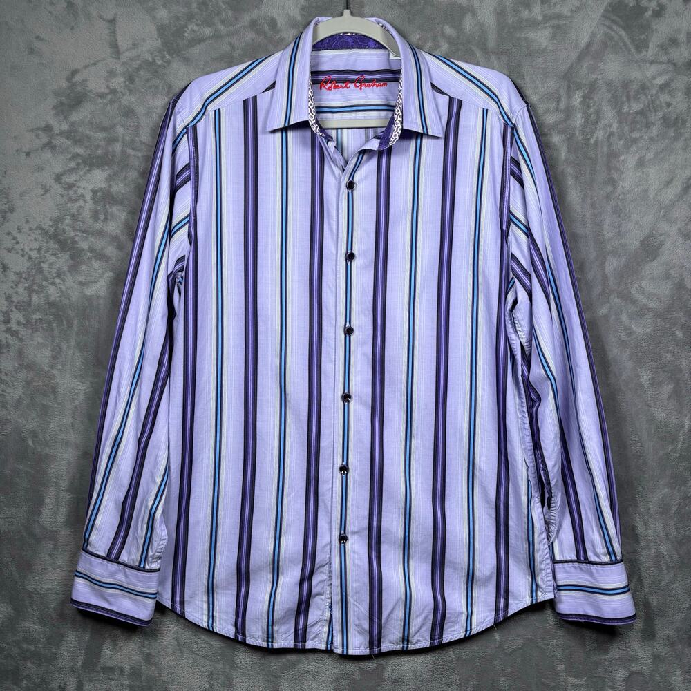 Robert Graham Tailored Fit Purple Striped Button Down Shirt M